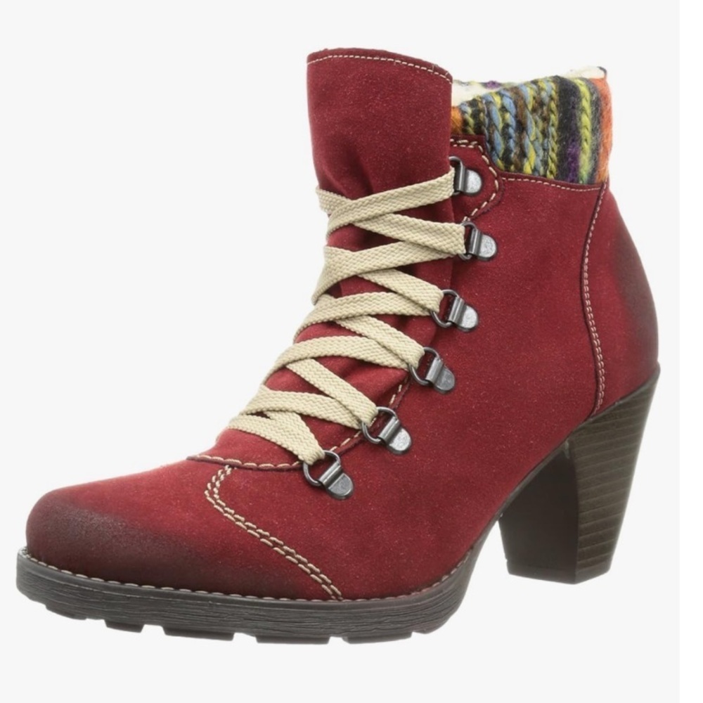 Rieker lace up colorful heeled lined warm winter boots size EU 37 or 6 chukka
